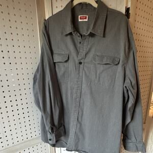 Wrangler Cotton Twill Solid Shirt XL Gray Long Sleeve Button-Up Pockets